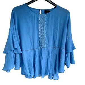 Liz Claiborne Blue Ruffle Bell Sleeve Peplum Blouse XL